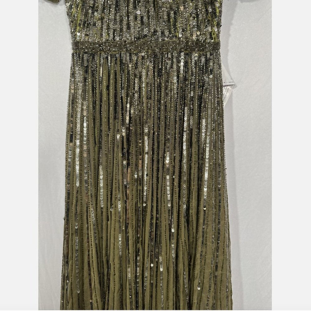 NEW $698 Mac Duggal [ 4 ] Short Sleeve Ombre Sequined‎ Evening Gown Olive #Q548 - Picture 5 of 16